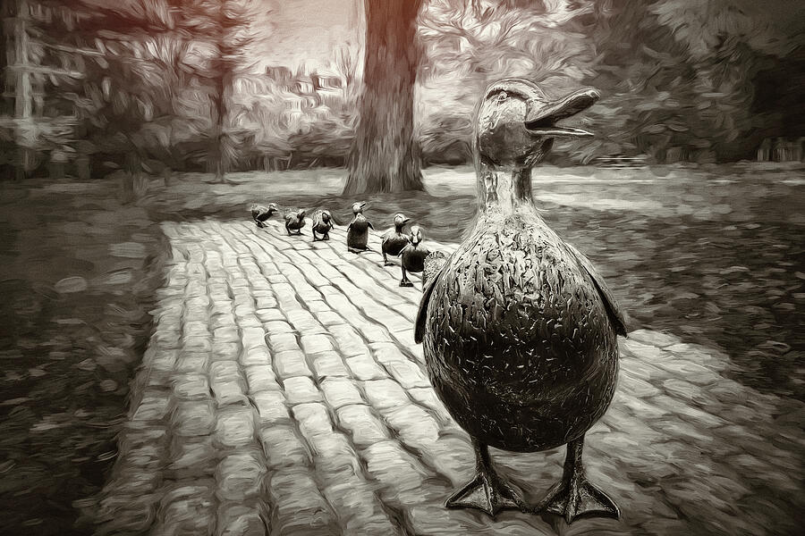 Make Way For Ducklings Boston Vintage Painterly  Photograph by Carol Japp