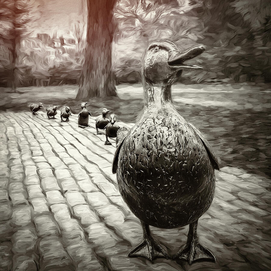 Make Way For Ducklings Boston Vintage Painterly Square  Photograph by Carol Japp