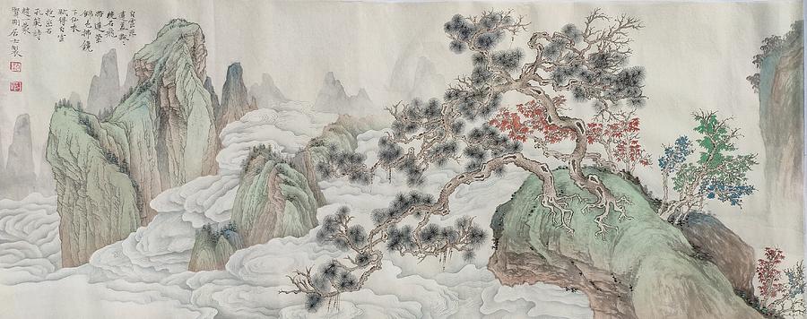 Making a composition which like white clouds embracing the stone Painting by Yimeng Zhao Making a composition which like white clouds embracing the stone Painting by Yimeng Zhao