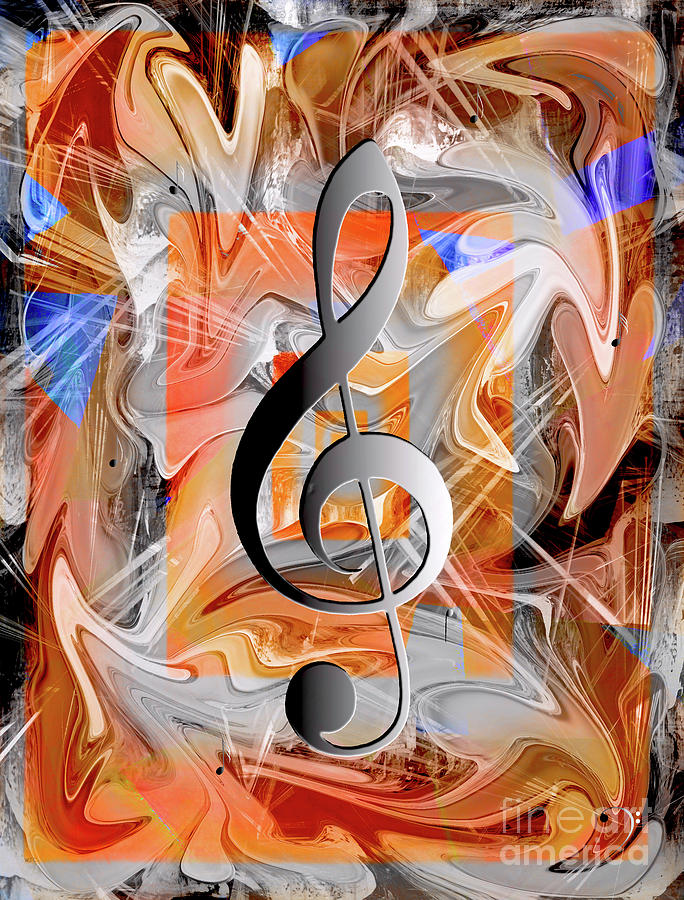 Making Music Platinum and Tangerine Mixed Media by Wayne Cantrell