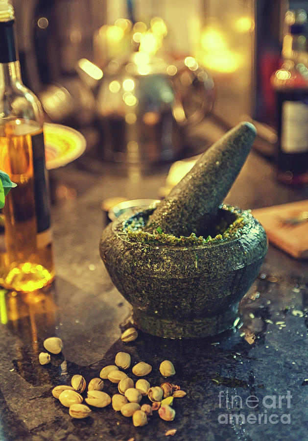 Making Pesto In Kitchen Photograph