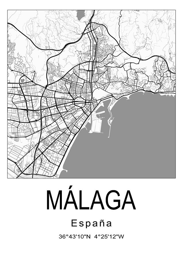 Malaga City Map 001 Digital Art By Dandi Studio Fine Art America   Malaga City Map 001 Dandi Studio 