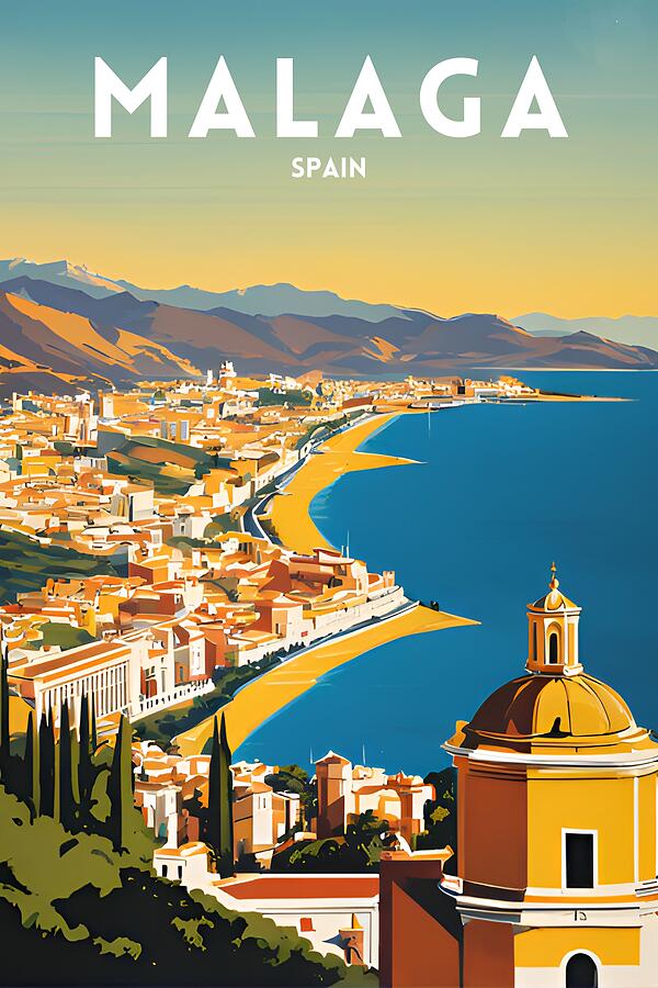 Malaga Spain Vintage Digital Art by Aesthetics Store Malaga Spain Vintage Digital Art by Aesthetics Store