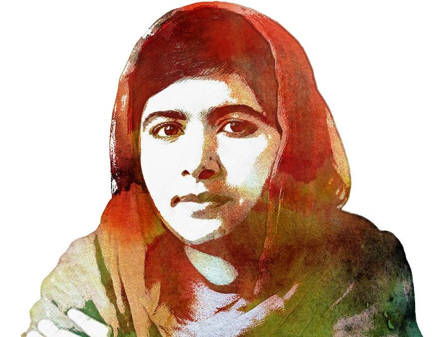 Malala Yousafzai watercolour portrait Poster red Painting by Lee ...