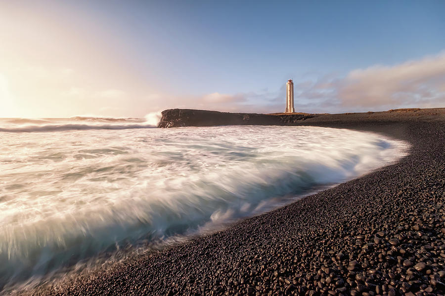 Malarrif Lighthouse on Seashore in Iceland Photograph by Alexios Ntounas