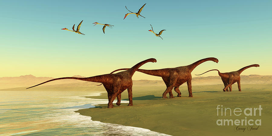 Malawisaurus Dinosaur Beach Digital Art by Corey Ford