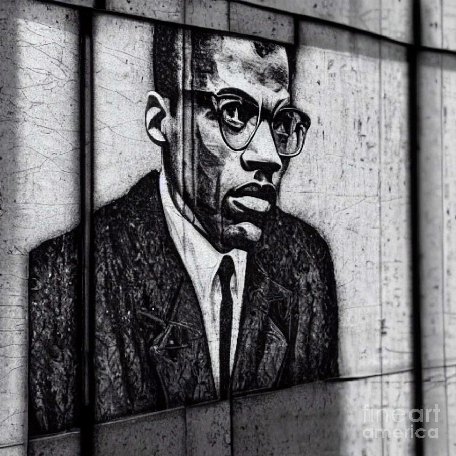 Malcolm X in Black and White Mixed Media by Cheri Dawson-Givens