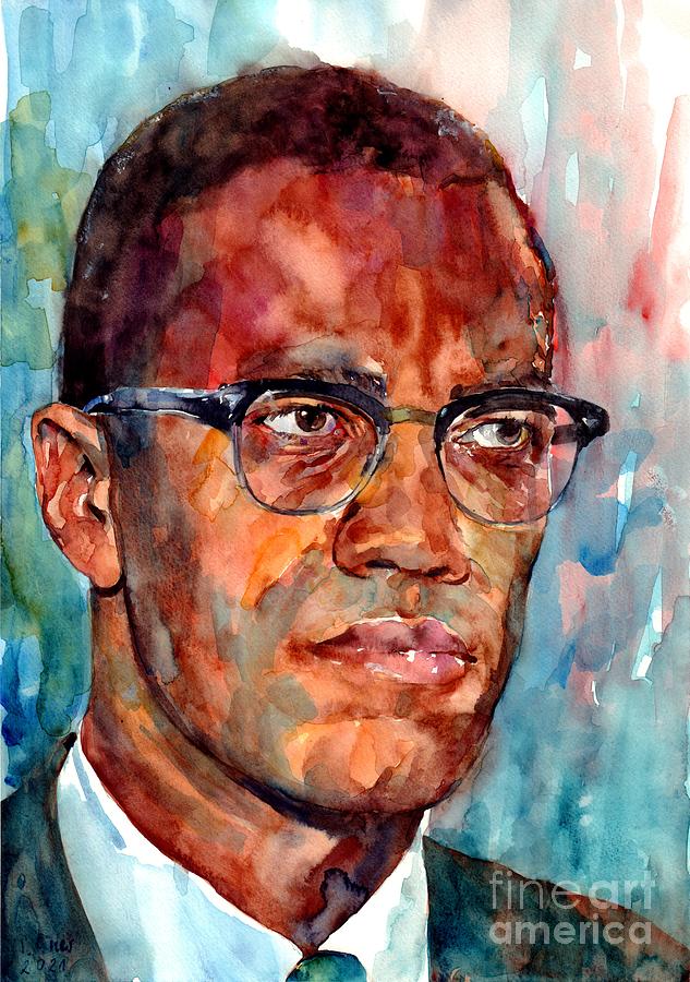 New York City Painting - Malcolm X Portrait by Suzann Sines