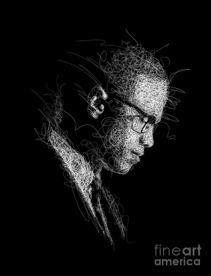 Malcolm X Scribble Art Digital Art by Adie Godel - Pixels