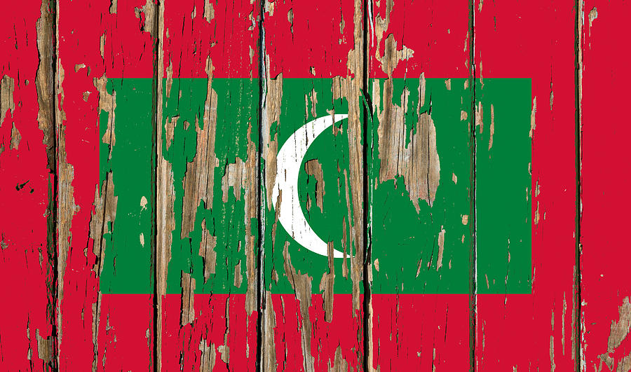 Maldives Flag Peeling Paint Distressed Barnwood Mixed Media by Design ...