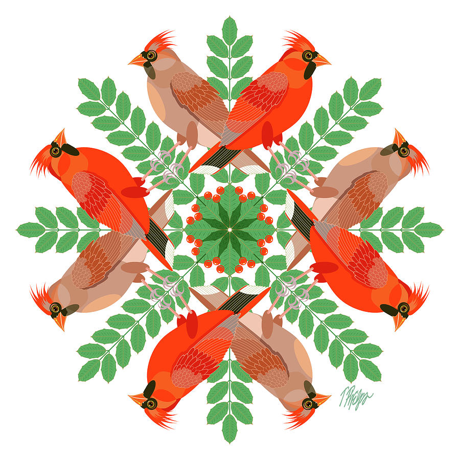 Male and Female Cardinal #1 Nature Mandala Digital Art by Tim Phelps