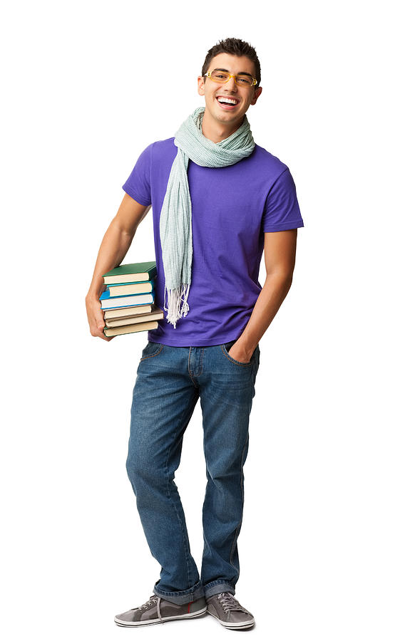 Male College Student Holding Books - Isolated Photograph by Londoneye
