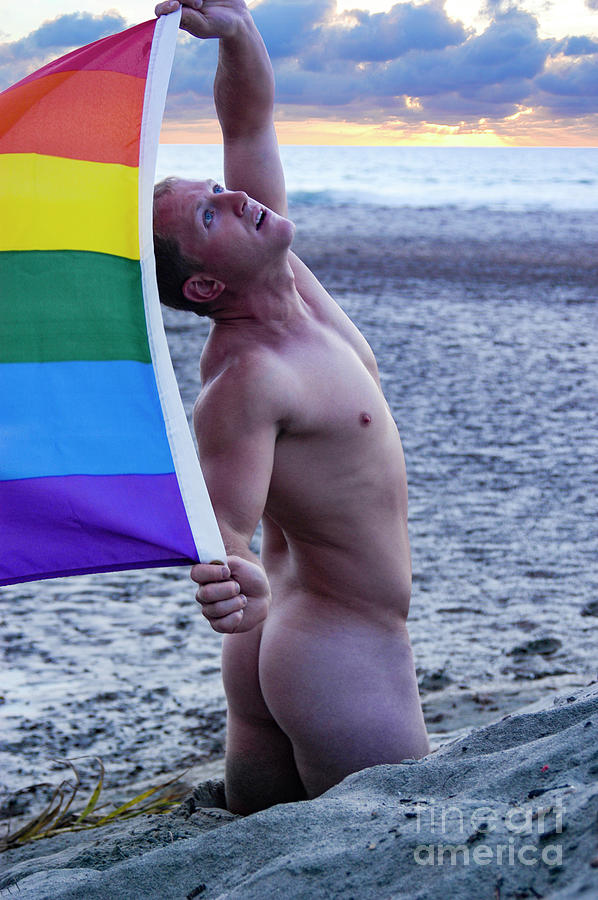 Nude Photograph - Male Gay Pride at the beach.  by Gunther Allen