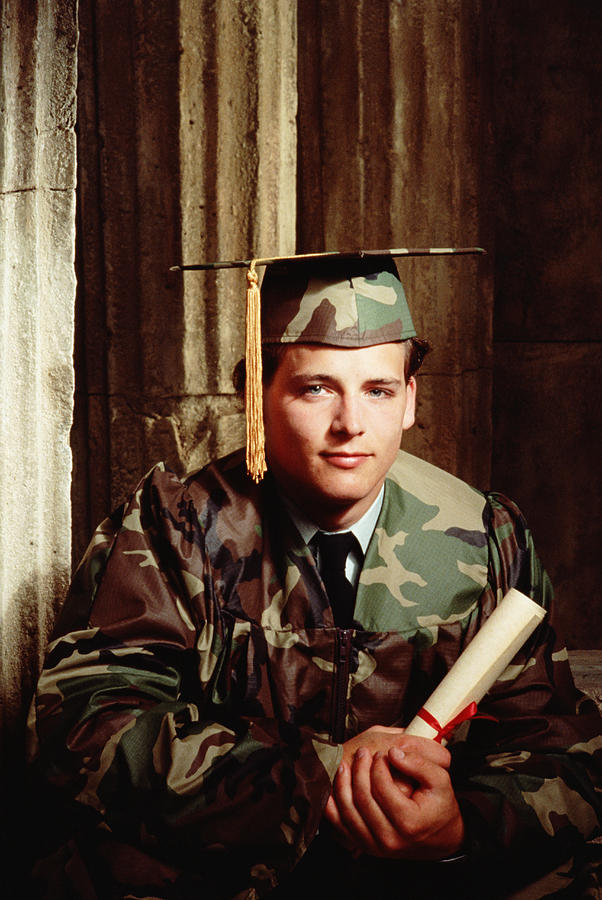 Male Graduate In Camouflage Cap & Gown Photograph by GK Hart/Vikki Hart