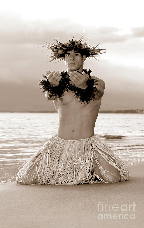 Male Hula Dancer kneeling on the wet sand Photograph by Gunther Allen