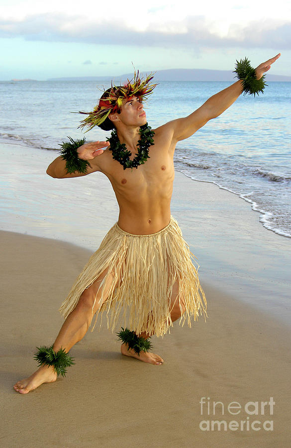 Male Hula Dancer performing on the sand  Photograph by Gunther Allen
