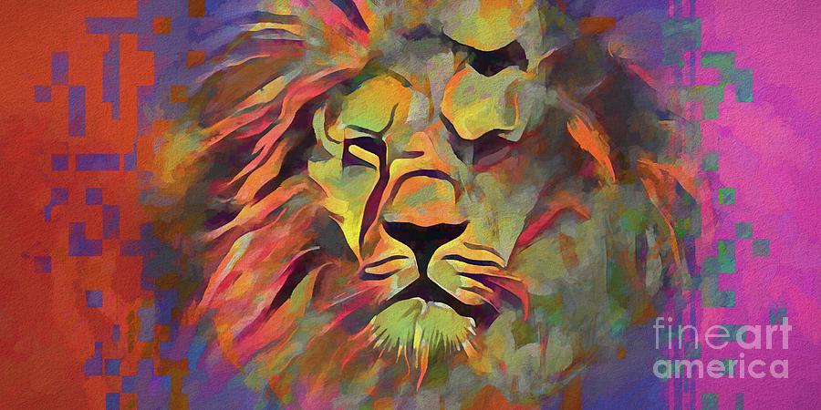 Male Lion Abstract Artwork -  Warm Tones Wide Digital Art by Philip Preston