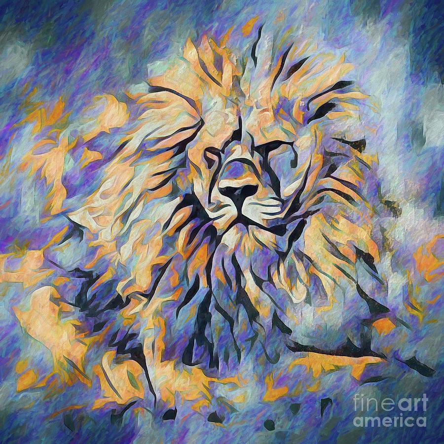Male Lion Abstract Portrait - Colour 2 Digital Art by Philip Preston