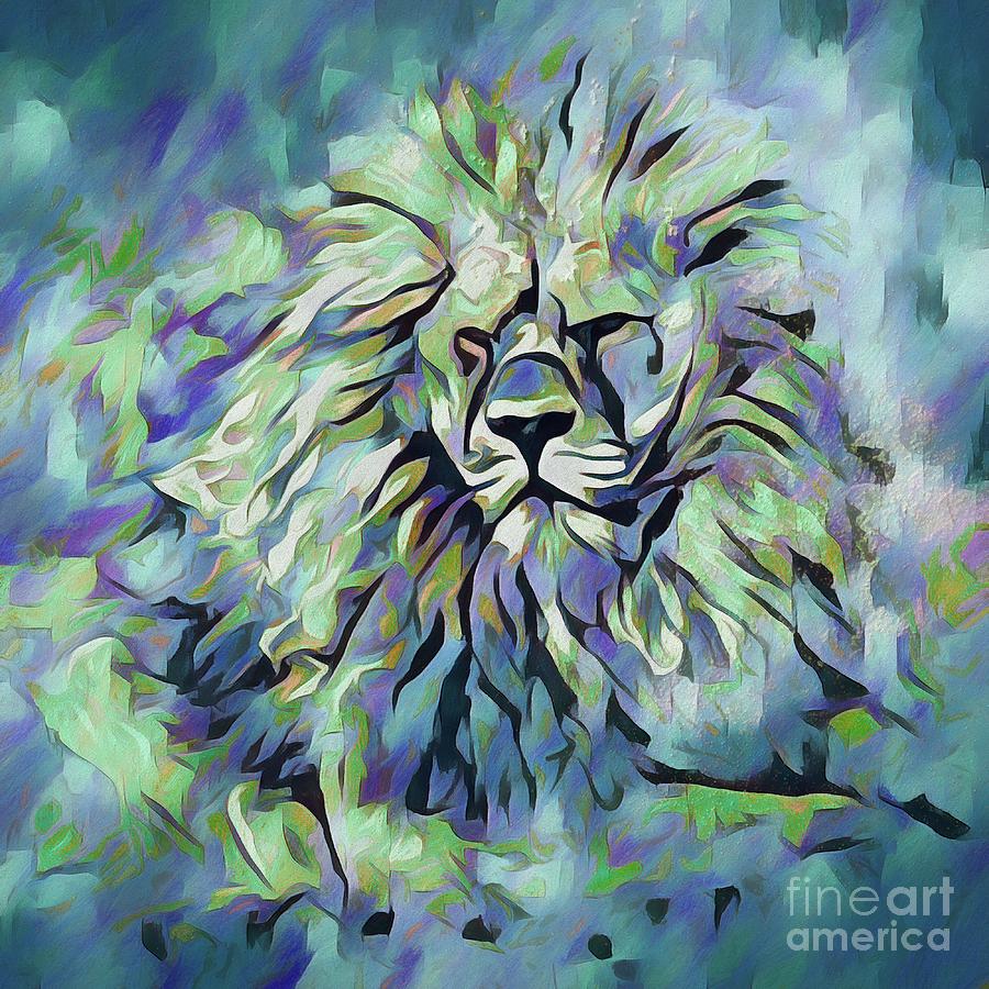 Male Lion Abstract Portrait - Colour 3 Digital Art by Philip Preston