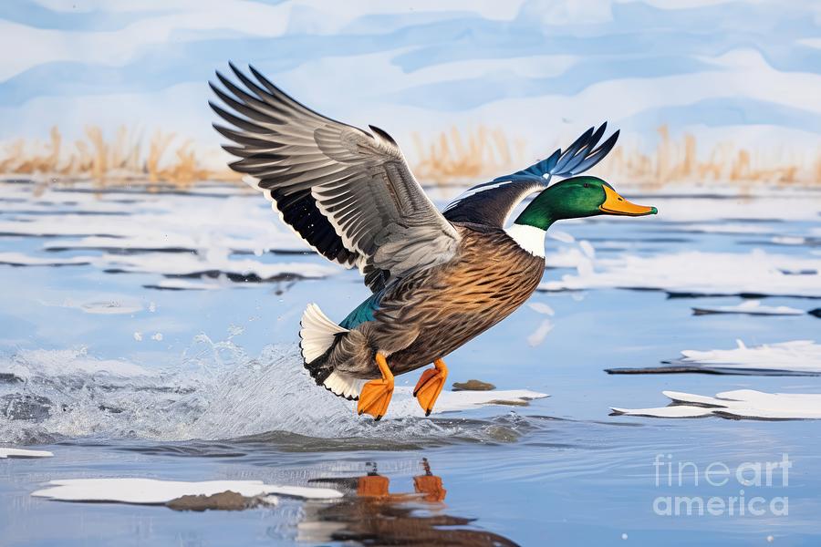 Male Mallard landing on St Lawrence River Digital Art by Simone Edward Artwork Male Mallard landing on St Lawrence River Digital Art by Simone Edward Artwork