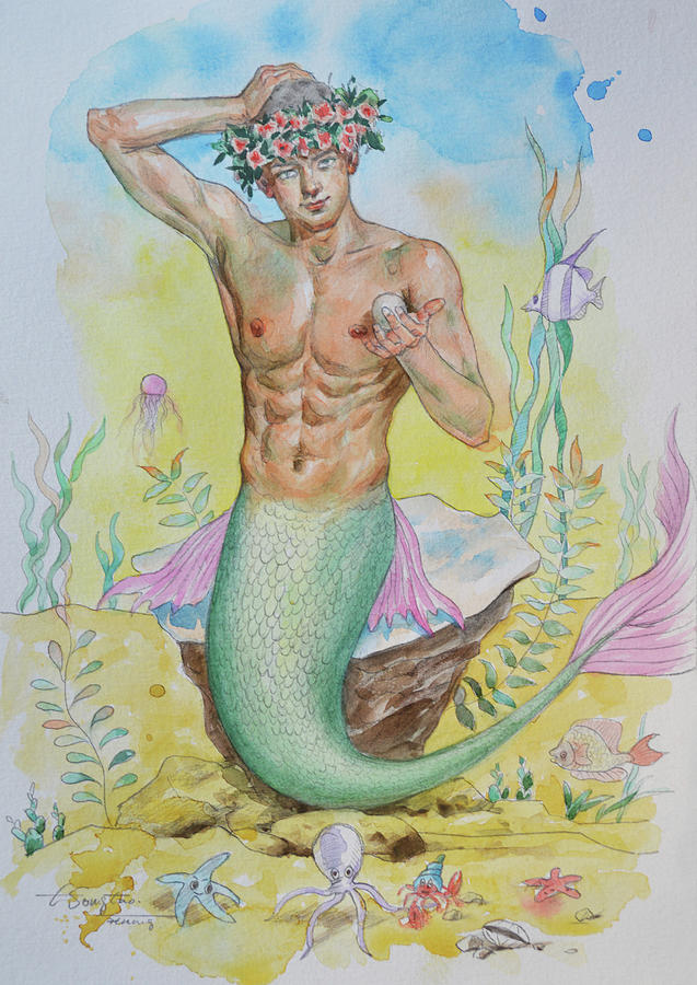 Male mermaid Painting by Hongtao Huang