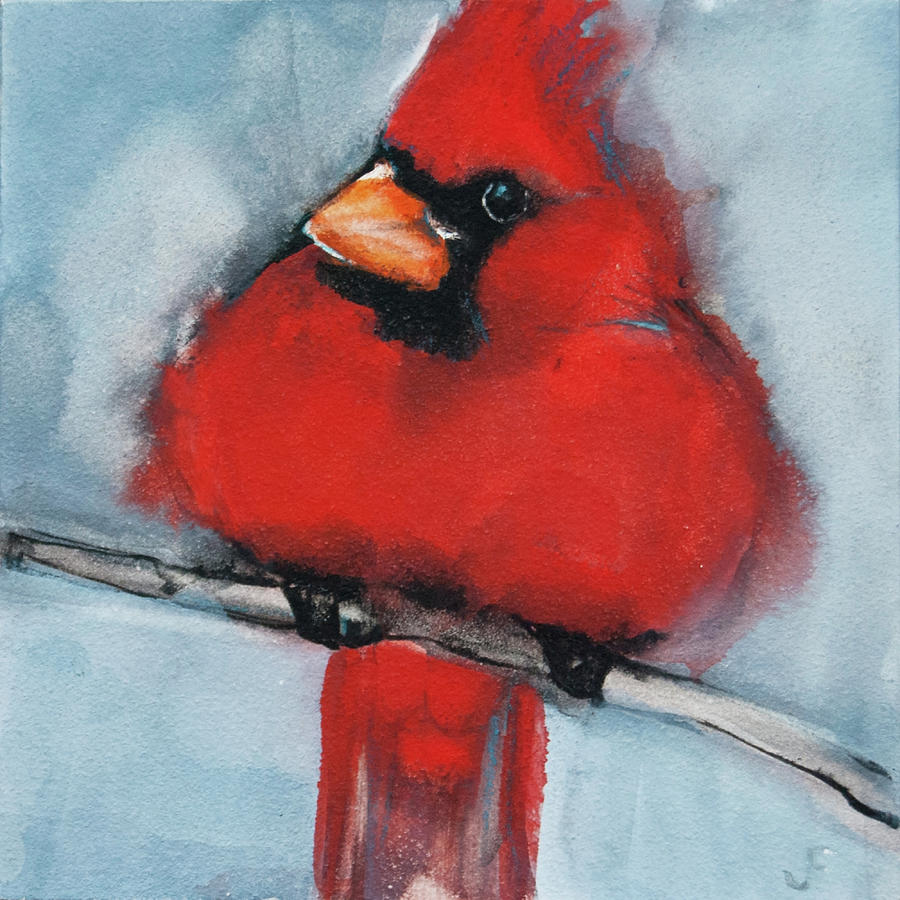 Male Northern Cardinal Painting by Jani Freimann