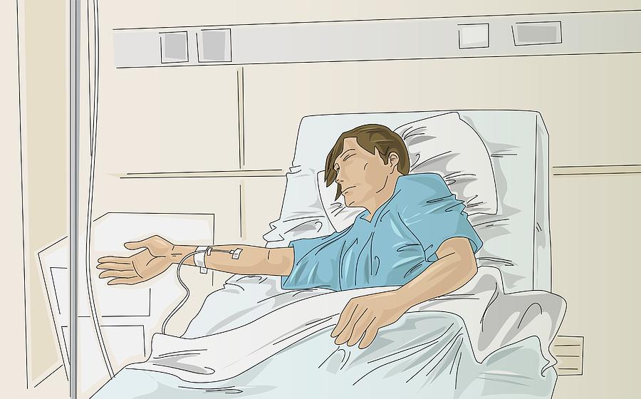 Male patient lying on a hospital bed Drawing by Art Box Images