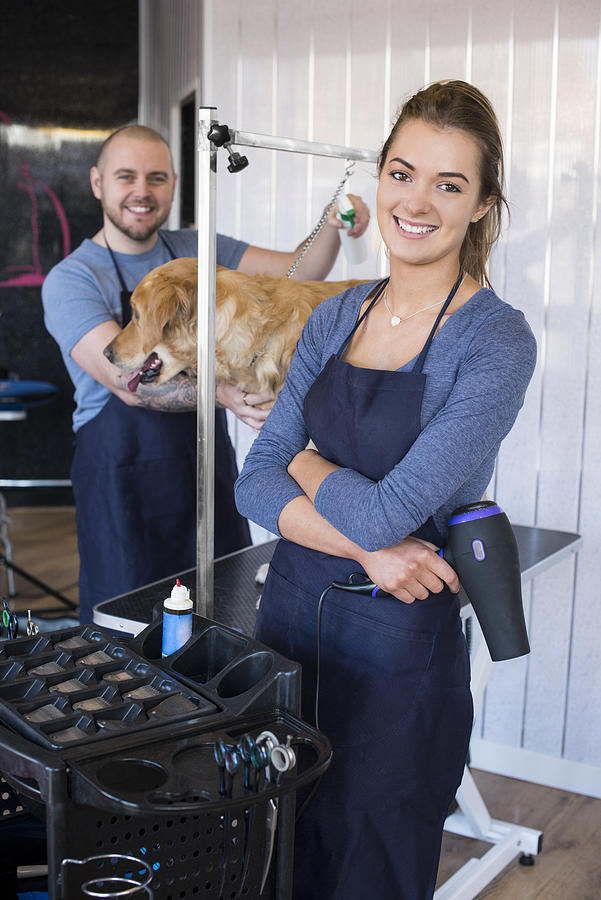 Male Pet Grooming Salon Owner And Staff Photograph by Sturti
