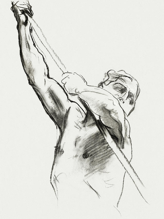 John Singer Sargent Drawing - Male Torso with Pole by John Singer Sargent