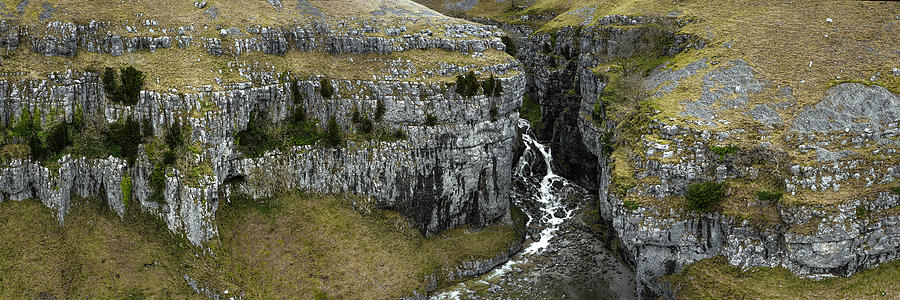 Malham Cove gordale Scare Waterfall aerial Photograph by Sonny Ryse