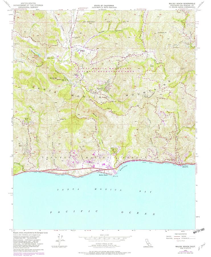 Malibu Beach CA from 1950 Vintage Map High Quality Mixed Media by ...