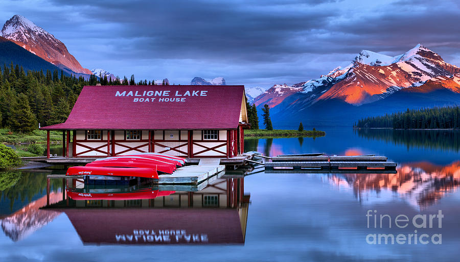 Maligne Lake Summer Sunset Mirror Photograph by Adam Jewell