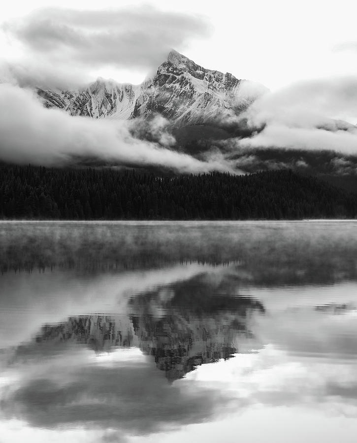 Maligne Lake Black And White Reflection Photograph by Dan Sproul