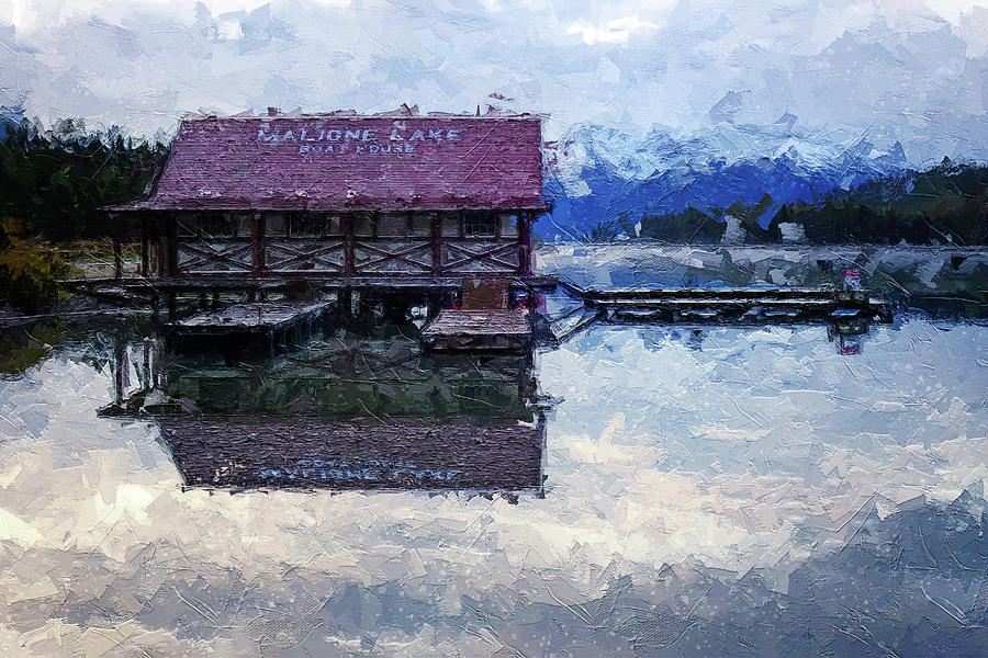 Banff National Park Painting - Maligne Lake Boat House Painting by Dan Sproul