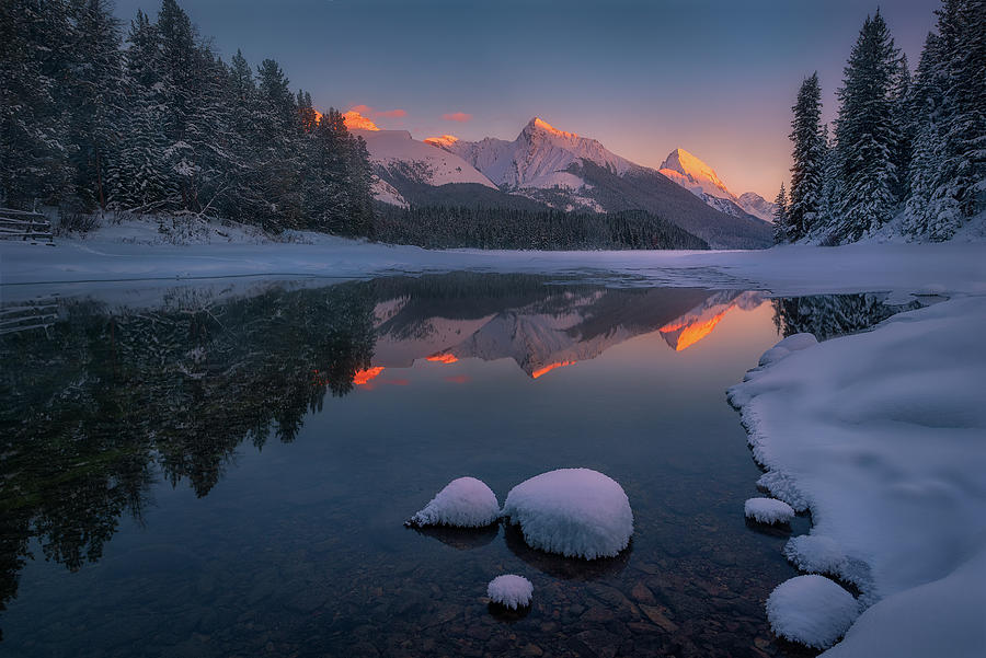 Maligne Lake in Winter Photograph by Celia Zhen