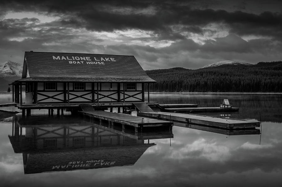 Maligne Lane Boat House Reflection Photograph by Dan Sproul