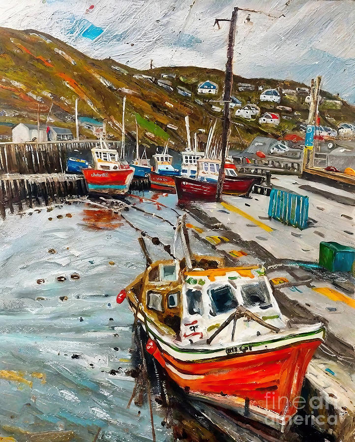 Summer Painting - Mallaig Harbour Scotland Painting scotland coastal scene low tid by N Akkash