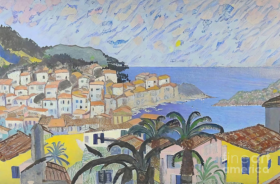 Greek Painting - Mallorca  Lluc Alcari Painting mediterranean coast hilltown mall by N Akkash
