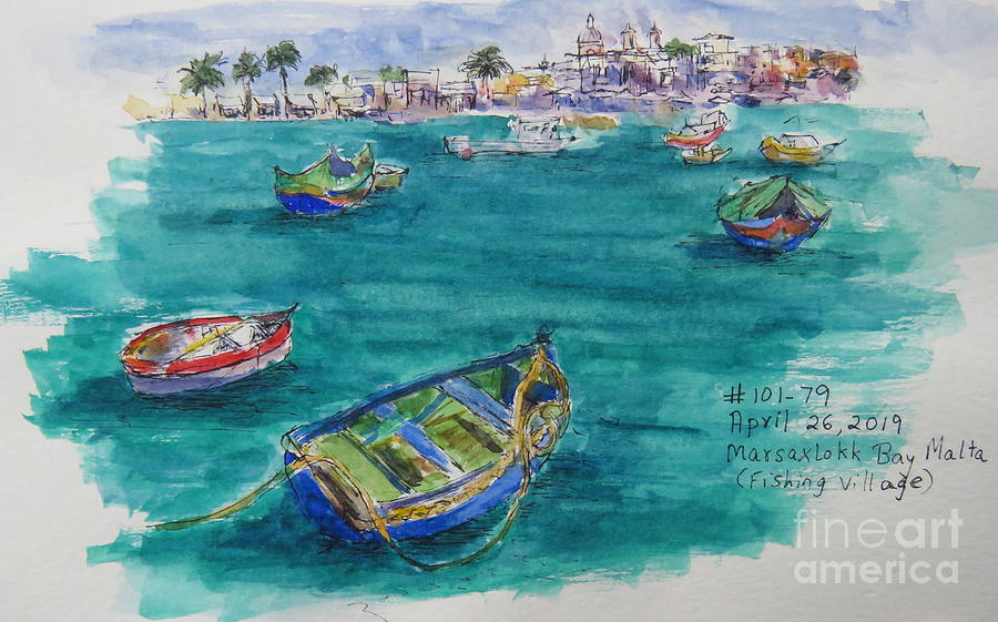 Malta - Fishing Village Painting by Vanajas Fine-Art