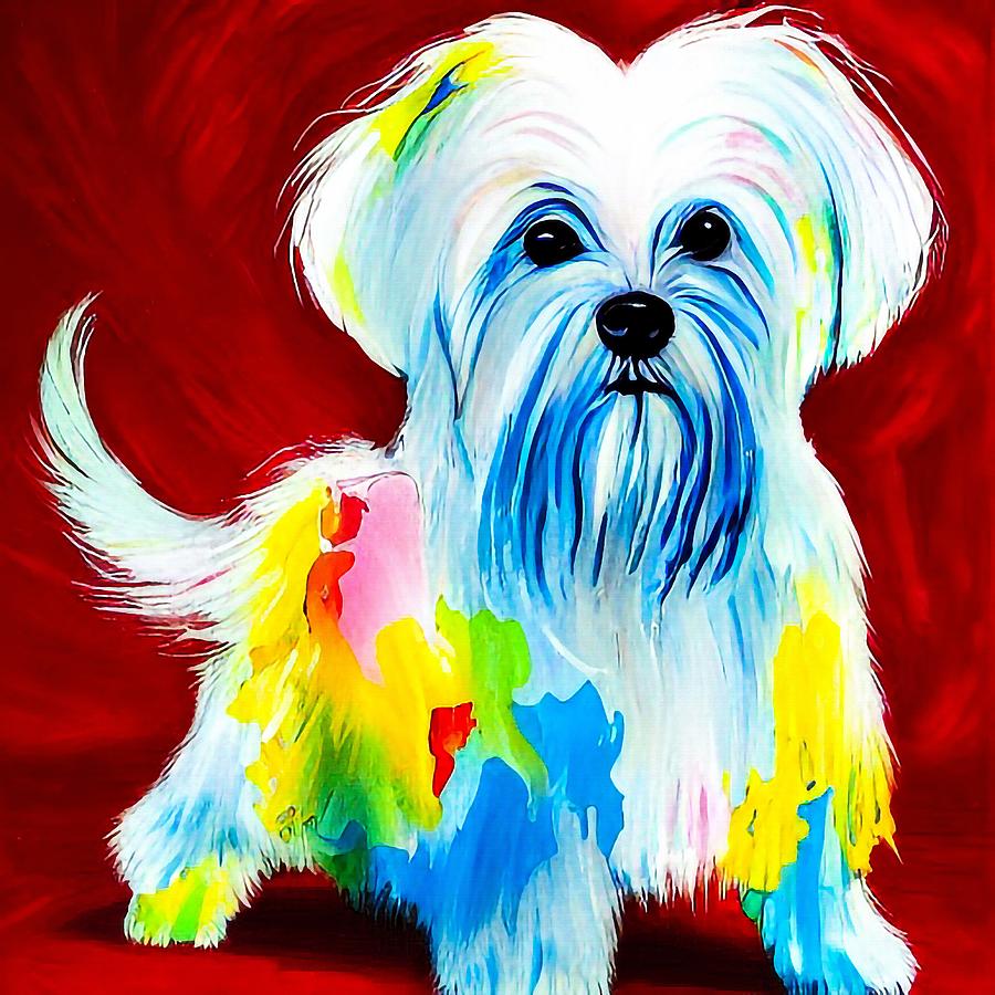 Maltese Dog Splatter painting Digital Art by Adrien Efren - Fine Art ...