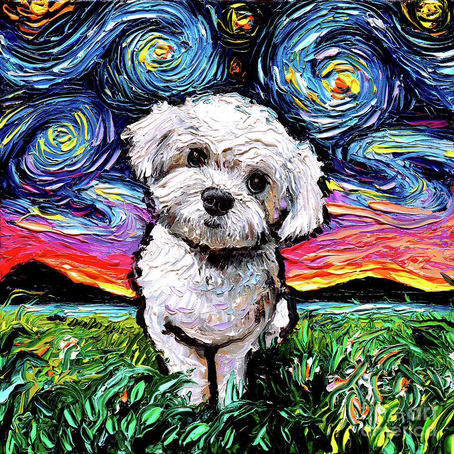 Maltipoo Night Painting by Aja Trier