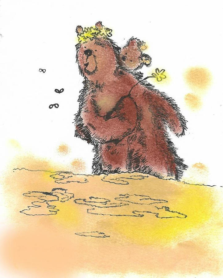 Mama and baby bear looking for honey Drawing by Shreya Sen