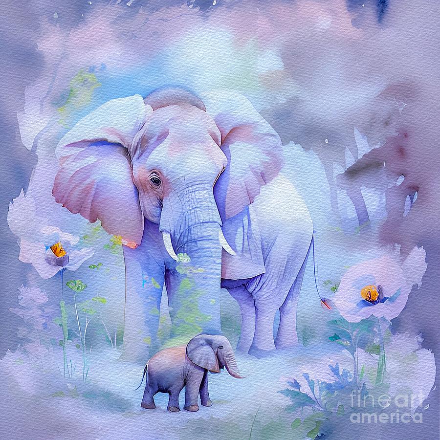 Mama and Baby Elephants Digital Art by Lauries Intuitive