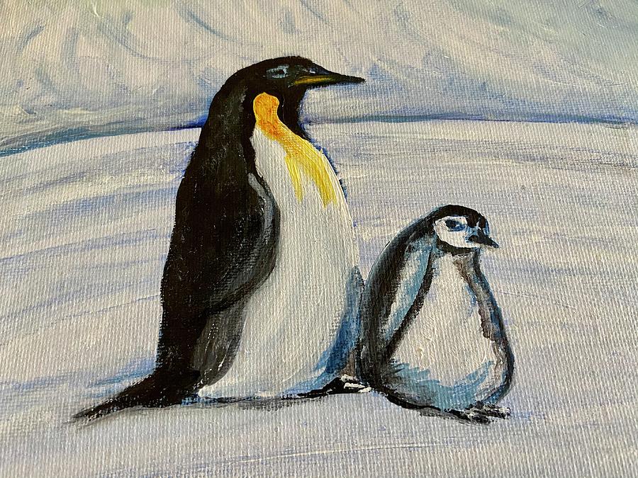 Mama And Baby Penguin Painting By Aysha Khwaja