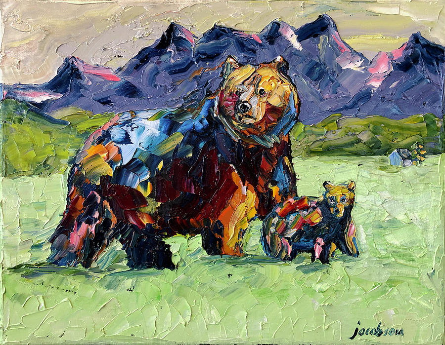 Mama Bear, Baby Bear Painting by Carrie Jacobson