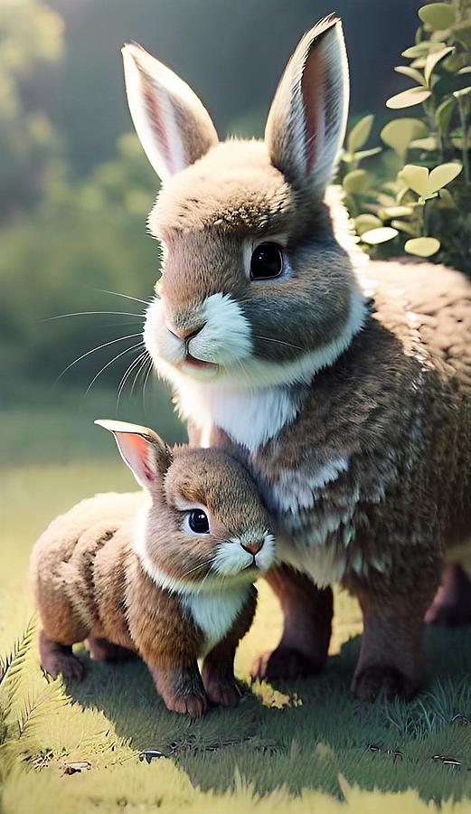 A I Mama Bunny and Baby Digital Art by Denise F Fulmer