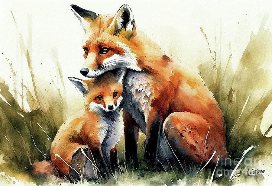 Mama Fox and Baby Fox Cub Digital Art by Laura's Creations - Pixels