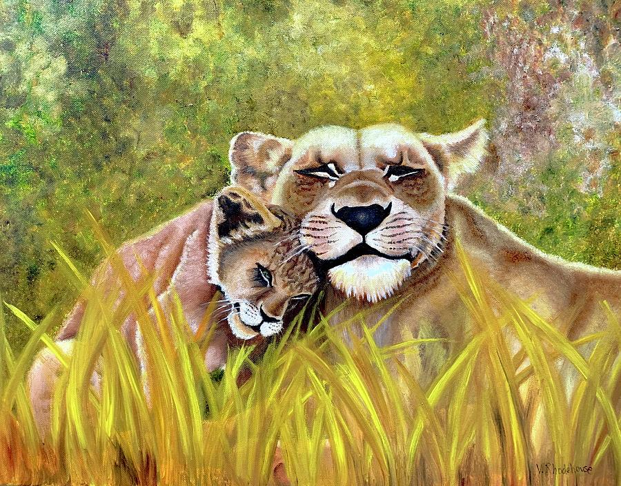 Mama Lion and Her Cub Painting by Victoria Rhodehouse