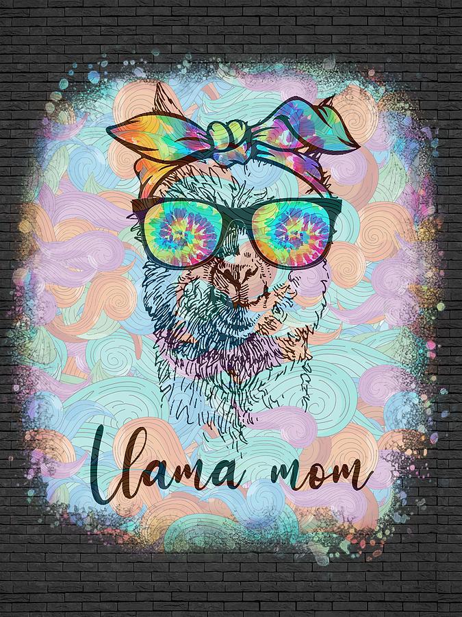 Mama Llama Tie Dye Cute Llamas Funny Mom Mothers Day Gift Digital Art