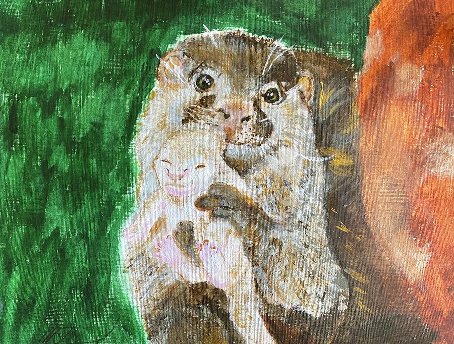 Mama Otter and her baby Painting by Melody Fowler